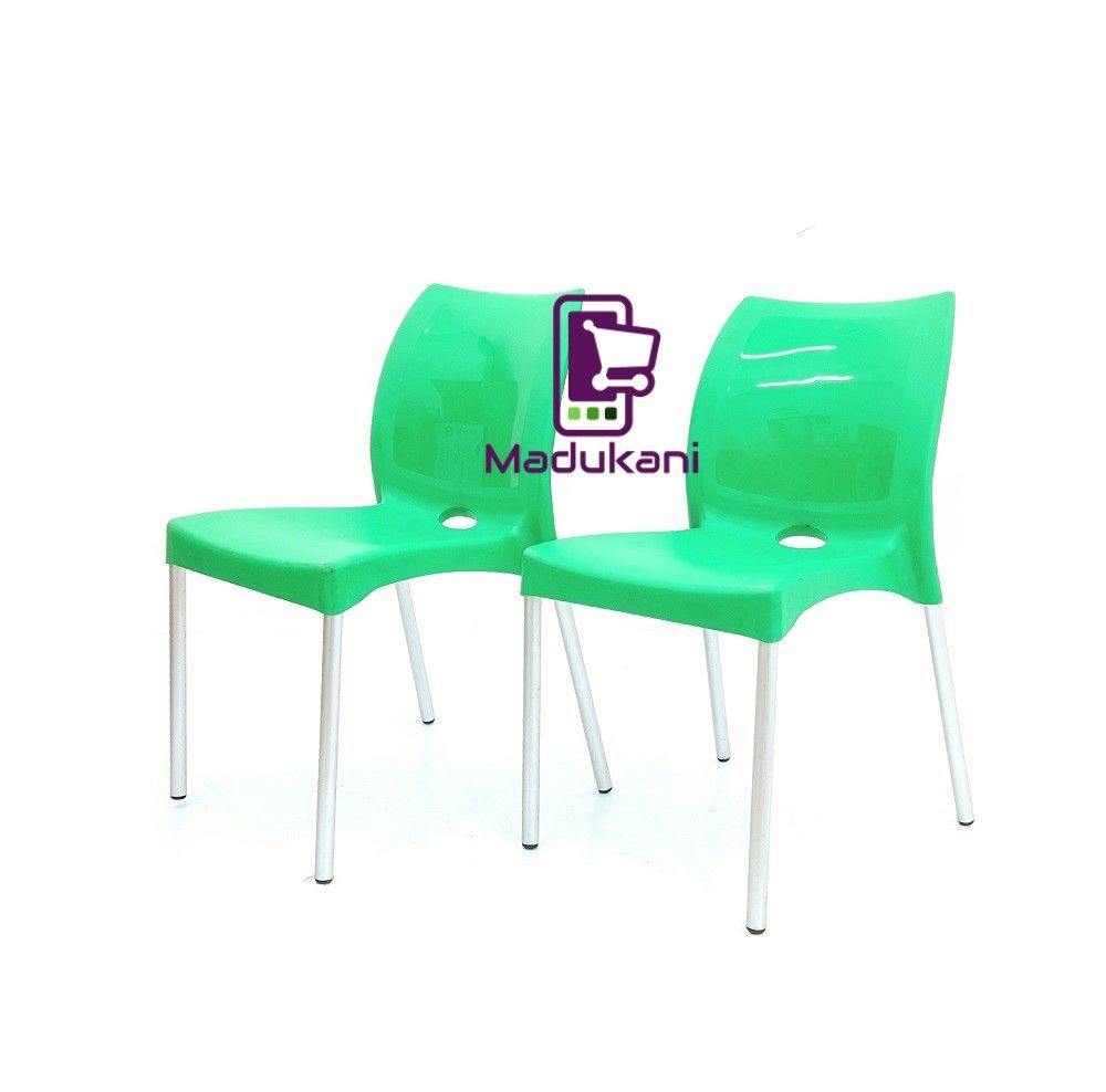 2PCS PAIR GREEN Strong Armless Comfortable Plastic Chair with Metal Tubing Legs