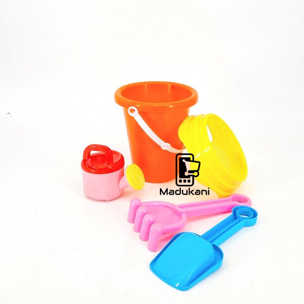 4PCS Beach Sand Toy Set with Beach Bucket, Mini Watering Can, Shovel and Rake