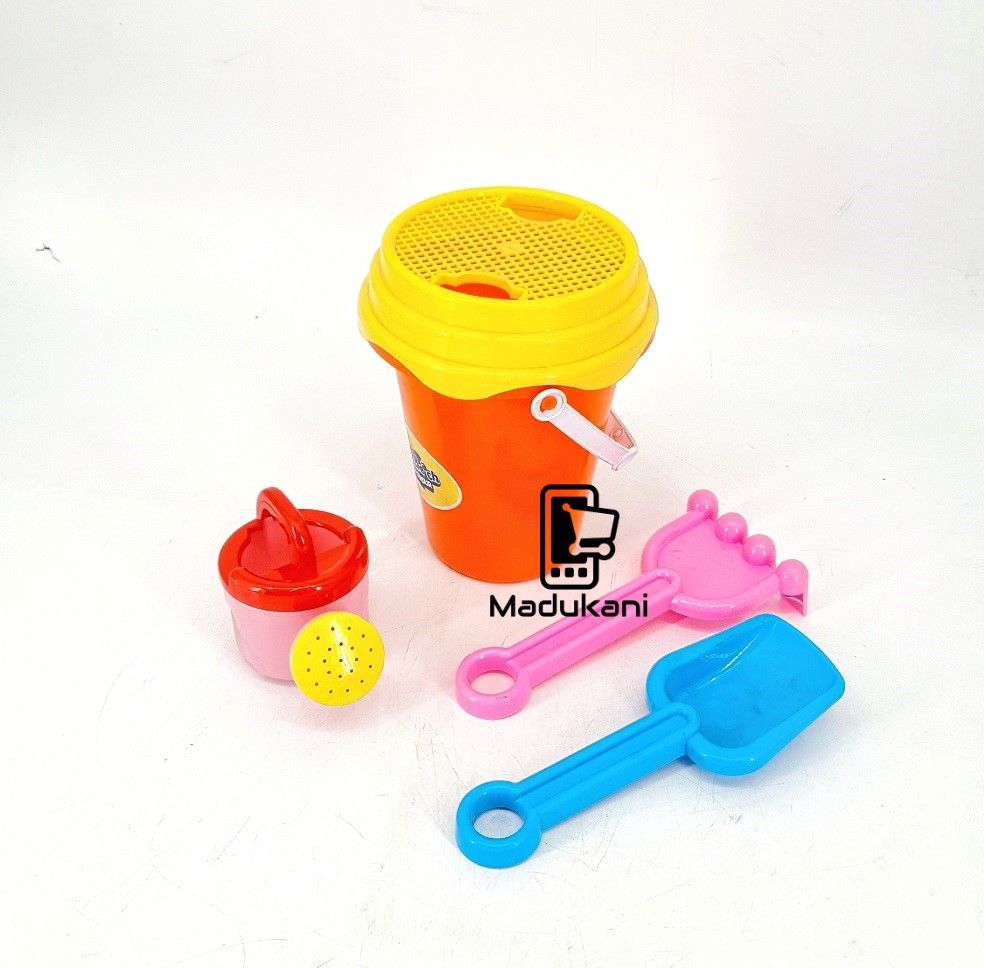 4PCS Beach Sand Toy Set with Beach Bucket, Mini Watering Can, Shovel and Rake