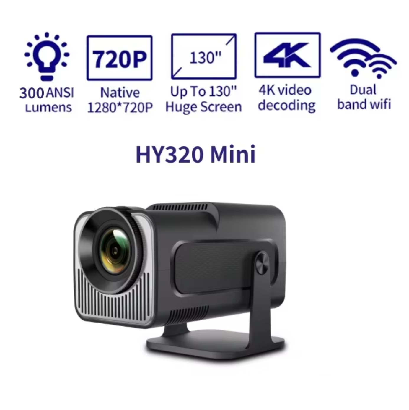 Original JAVAID Hot Sale HY-320Mini Portable Newly Native 720P Allwinner H713 Android11 4K Projector 320ANSI Wifi6 BT5.0 Cinema Outdoor Rotable Projector