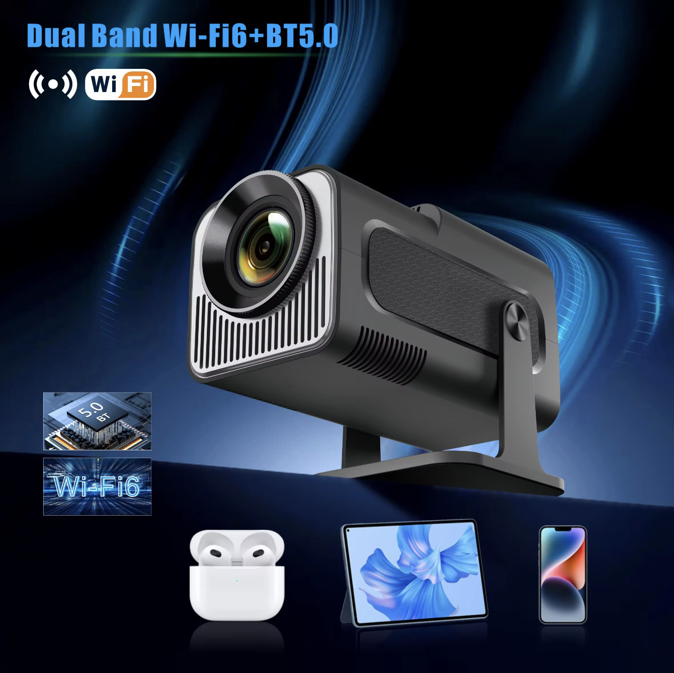 Original JAVAID Hot Sale HY-320Mini Portable Newly Native 720P Allwinner H713 Android11 4K Projector 320ANSI Wifi6 BT5.0 Cinema Outdoor Rotable Projector