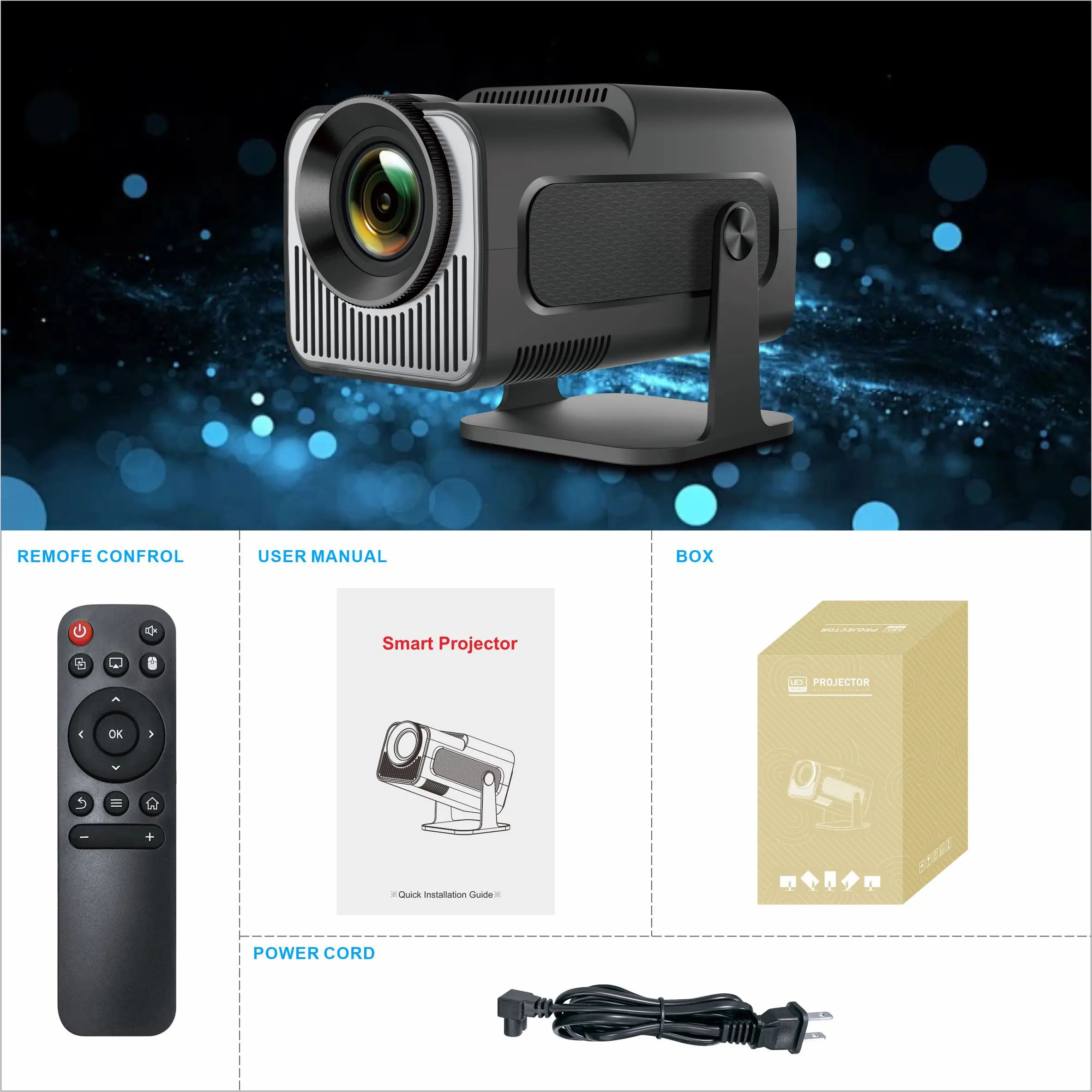 Original JAVAID Hot Sale HY-320Mini Portable Newly Native 720P Allwinner H713 Android11 4K Projector 320ANSI Wifi6 BT5.0 Cinema Outdoor Rotable Projector