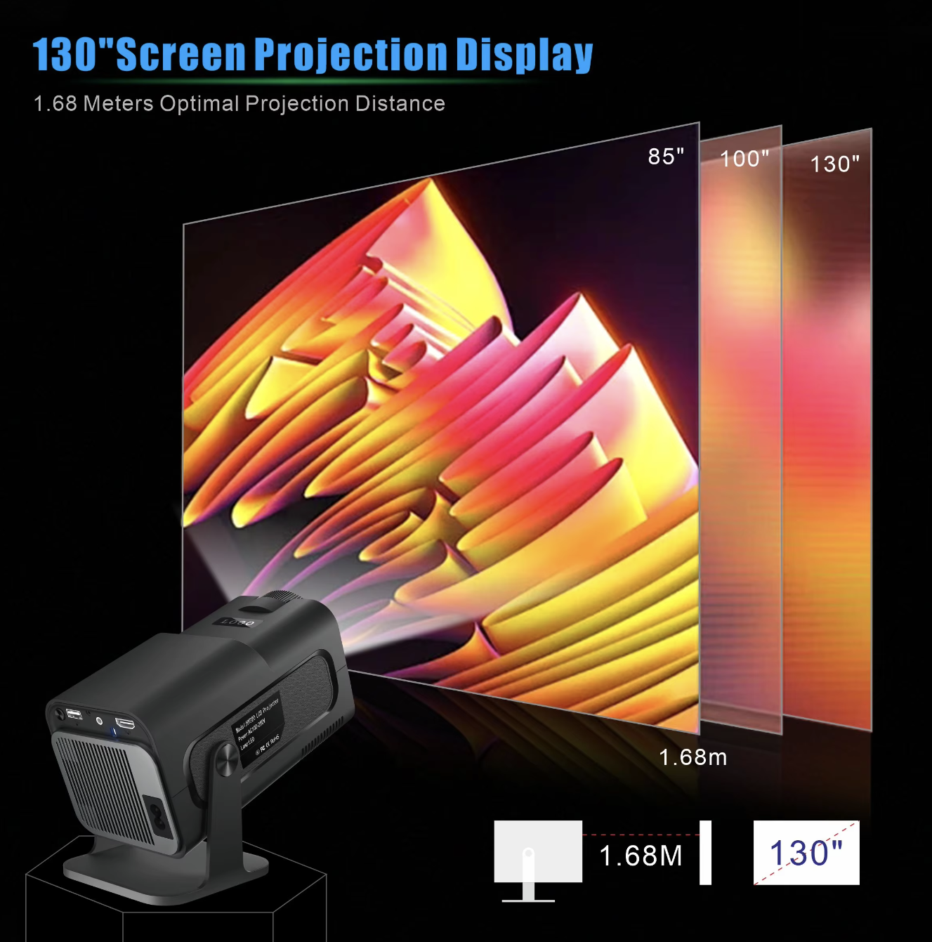 Original JAVAID Hot Sale HY-320Mini Portable Newly Native 720P Allwinner H713 Android11 4K Projector 320ANSI Wifi6 BT5.0 Cinema Outdoor Rotable Projector