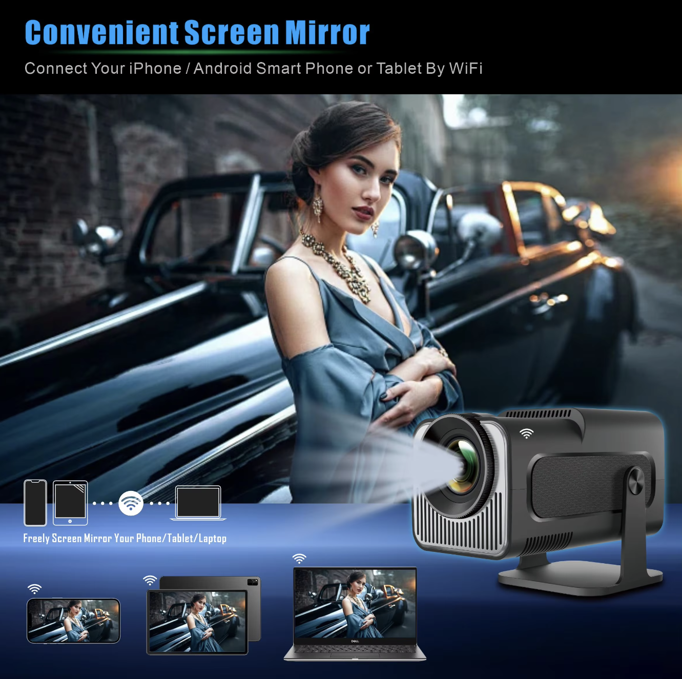 Original JAVAID Hot Sale HY-320Mini Portable Newly Native 720P Allwinner H713 Android11 4K Projector 320ANSI Wifi6 BT5.0 Cinema Outdoor Rotable Projector
