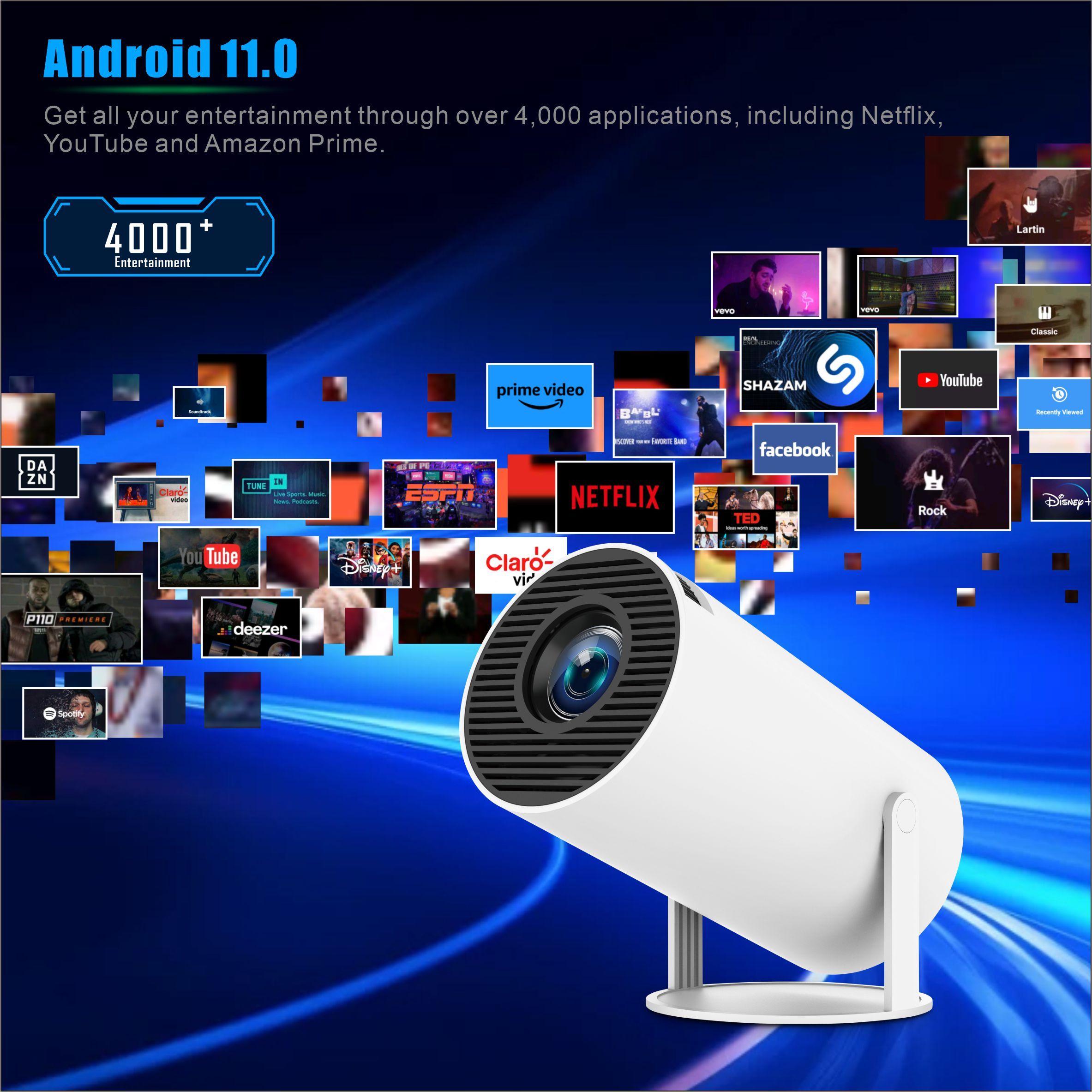 HY300-2 Projector Support 1080P Android 11 Wifi 90ANSI 3326 Real 1280x600P Home Theater Outdoor Projector