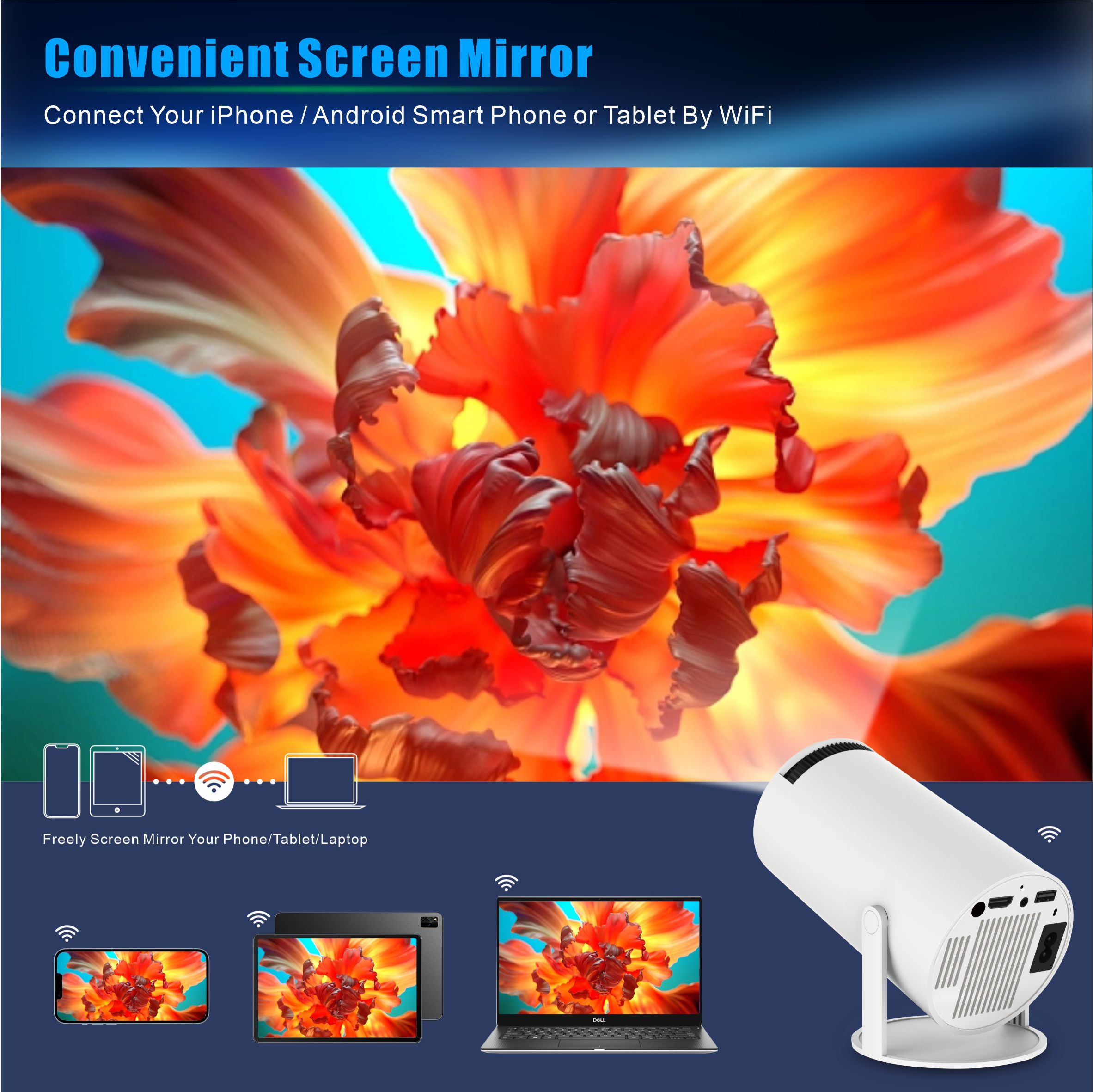 HY300-2 Projector Support 1080P Android 11 Wifi 90ANSI 3326 Real 1280x600P Home Theater Outdoor Projector