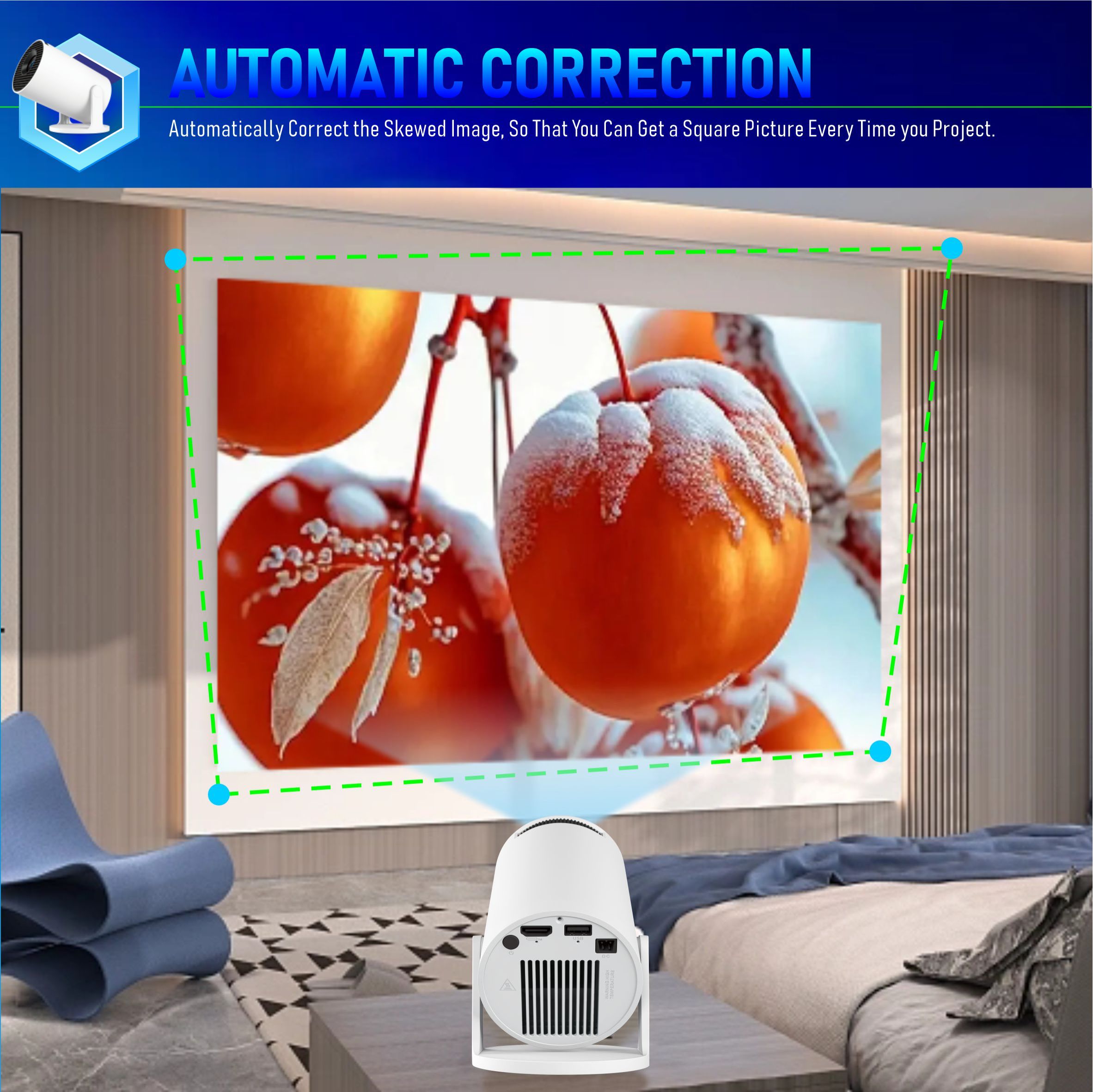Original New Upgrade HY300Pro+ Short Distance Much Bigger Screen Home Theater Projector HD 150 ANSI BT5.0 Native 1280*720P Cinema Outdoor Portable Projector Big Screen ANDROID Projector Smart TV