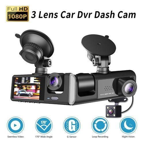 Full HD 3 in 1 Advanced Dash Camera (Front, Inside and Rear) View Camera 1296P Dash Cam for Cars Wi-Fi Car DVR Camera for Vehicle Video Recorder Dual Lens Dashcam