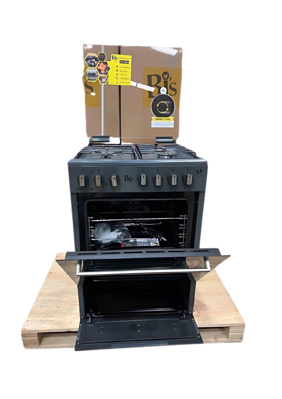 Bj's GREY 60x60 3+1 Gas Cooker w/ Turbo Fan | Oven 60L Capacity