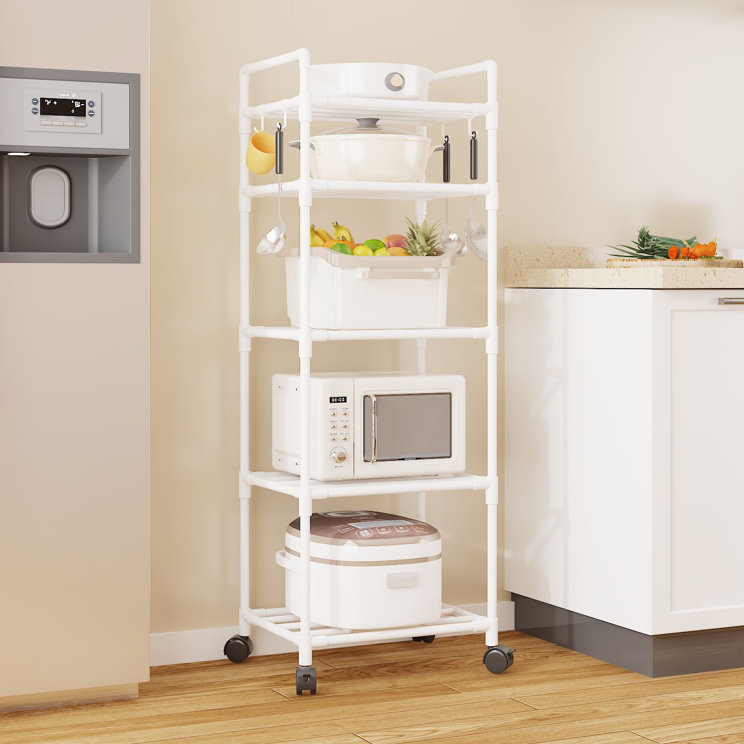 New Multifunctional Kitchen Floor Standing Multi-Tier Storage Rack for Home Microwave Oven Rack Bathroom Storage Rack Kitchen Utensil Rack
