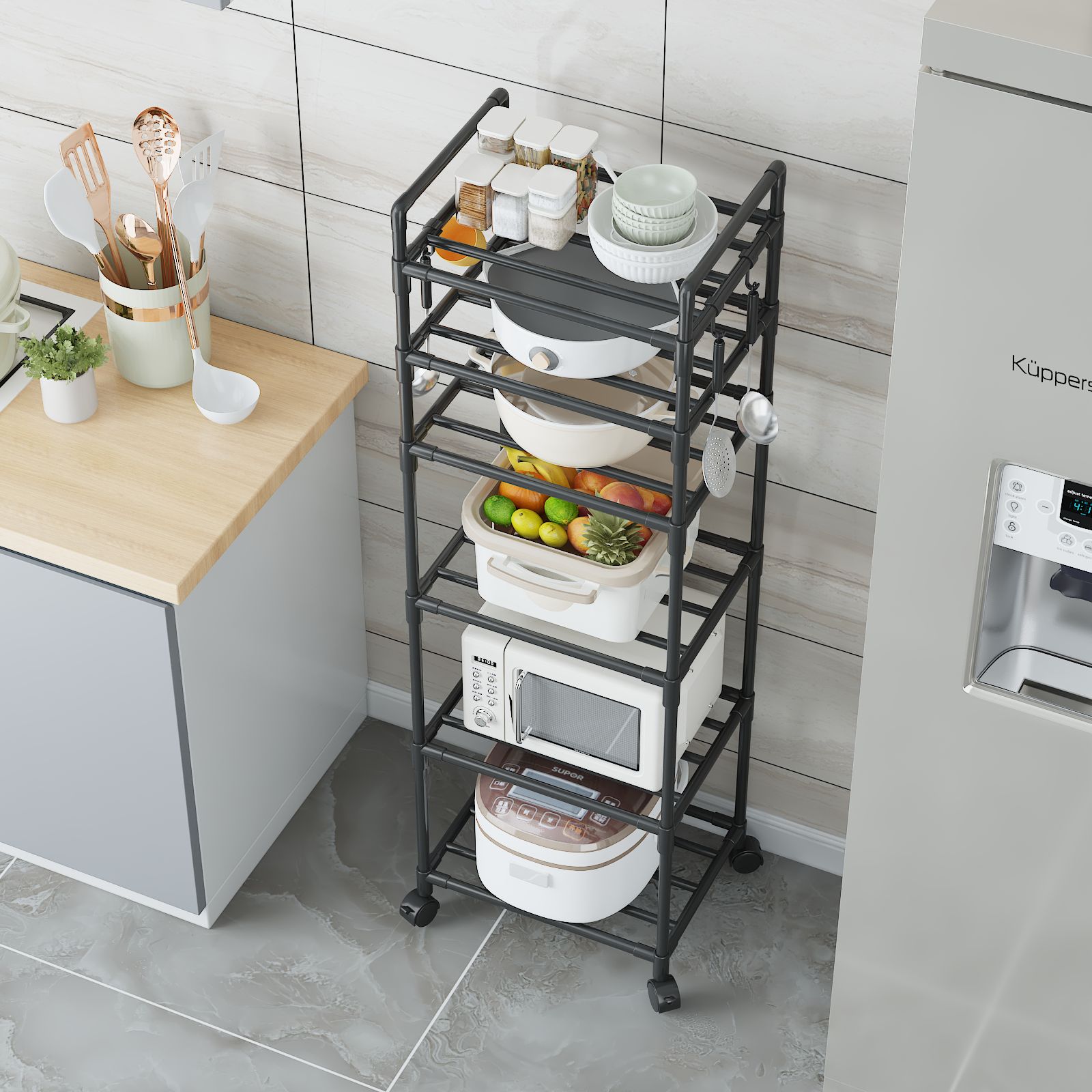 New Multifunctional Kitchen Floor Standing Multi-Tier Storage Rack for Home Microwave Oven Rack Bathroom Storage Rack Kitchen Utensil Rack