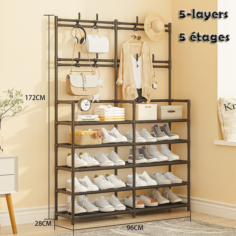 Double Row 5-layers Large Capacity Multi-functional Shoe And Hat Rack Bag Rack Essembly Shoe Cabinet Multi-purpose Storage Rack Shoe Rack