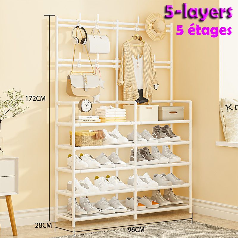 Double Row 5-layers Large Capacity Multi-functional Shoe And Hat Rack Bag Rack Essembly Shoe Cabinet Multi-purpose Storage Rack Shoe Rack