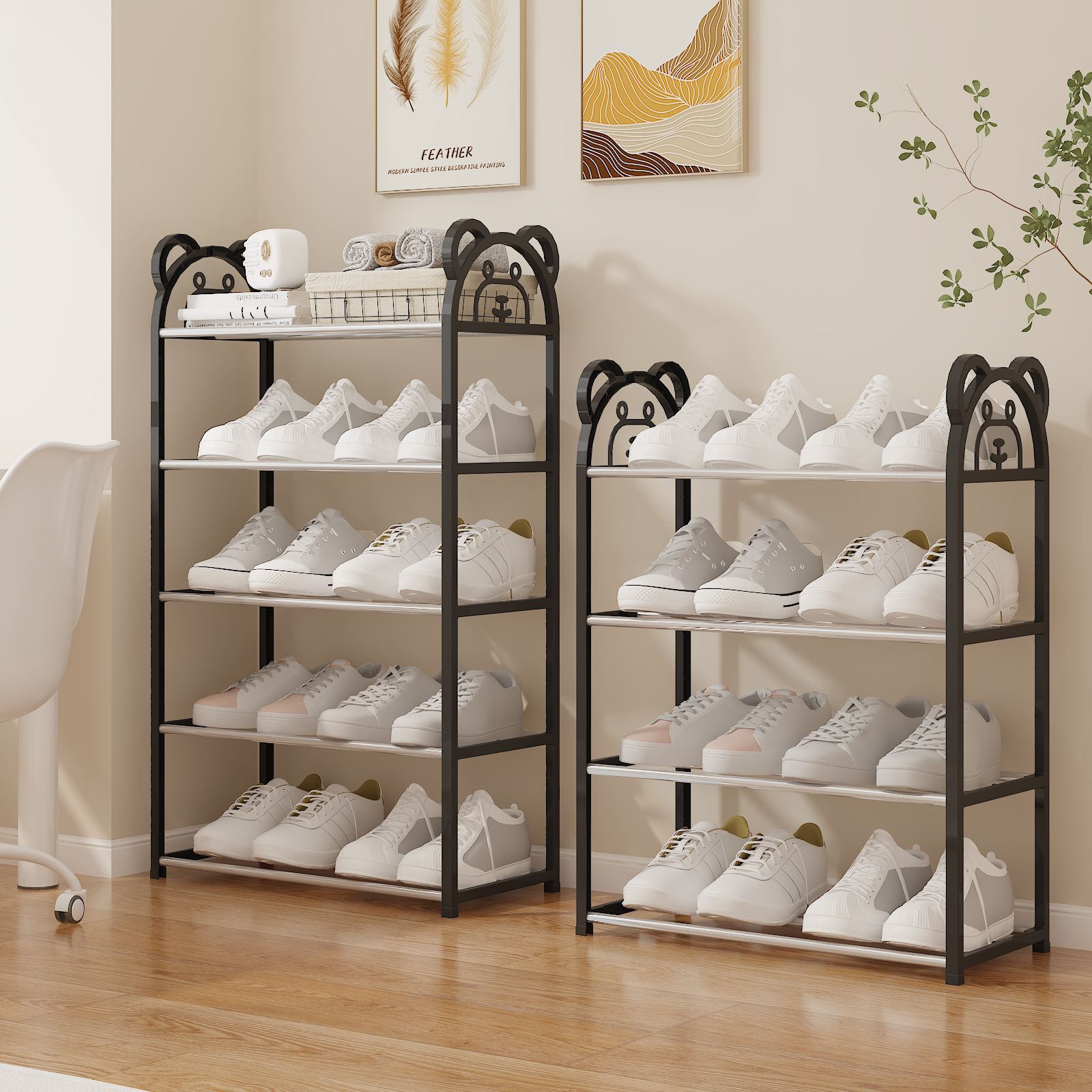 Cartoon Bear Shoe Rack for Kids Multi-tier Shoe Shelf with Easy Assembly Dorm Storage Organizer