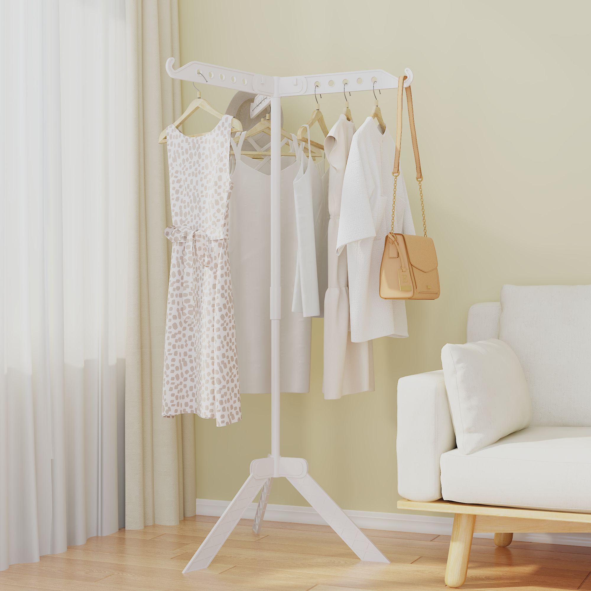 Rotating Clothes Rack - Floor Standing Foldable Multi-Functional Garment Hanger for Clothes Bags and Laundry
