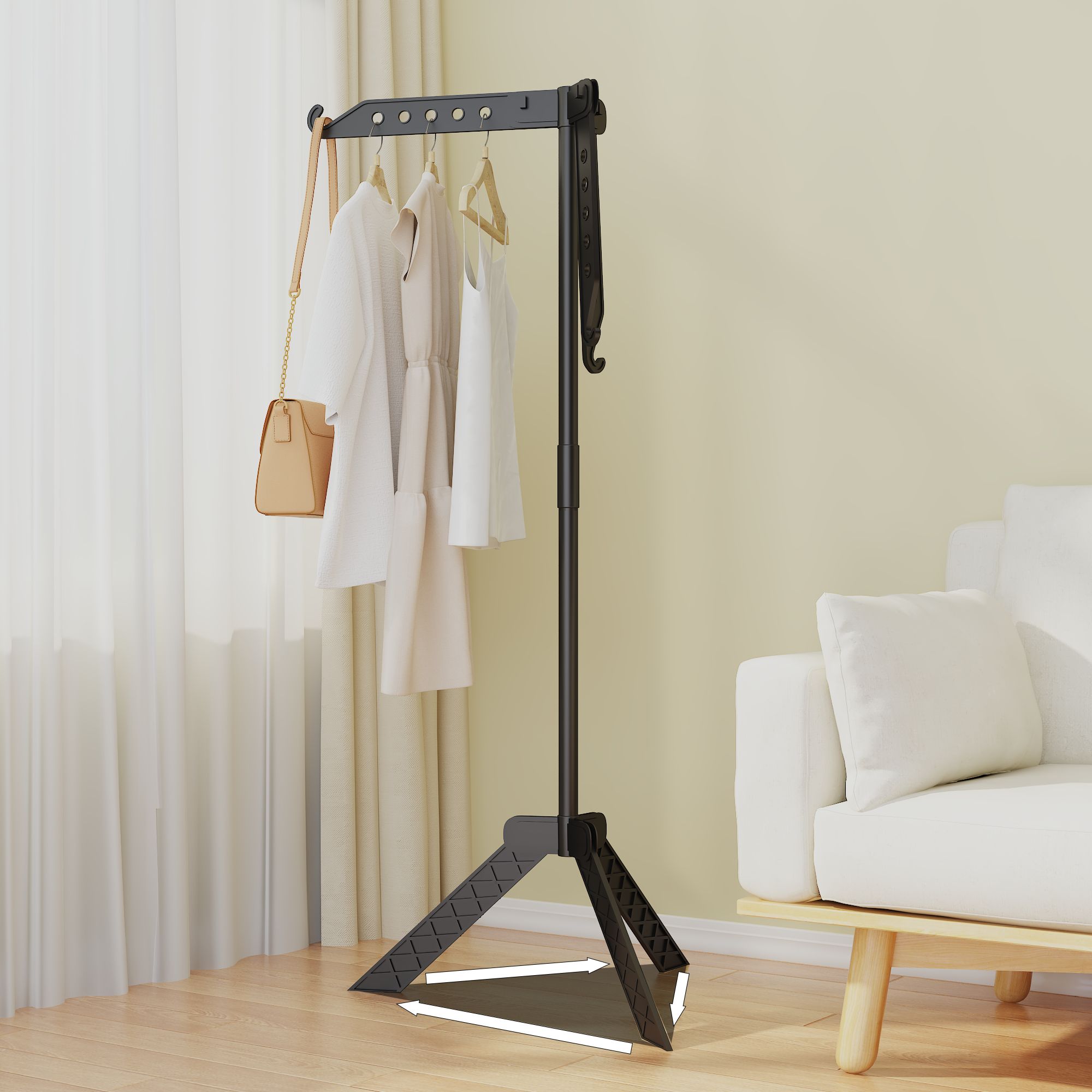 Rotating Clothes Rack - Floor Standing Foldable Multi-Functional Garment Hanger for Clothes Bags and Laundry
