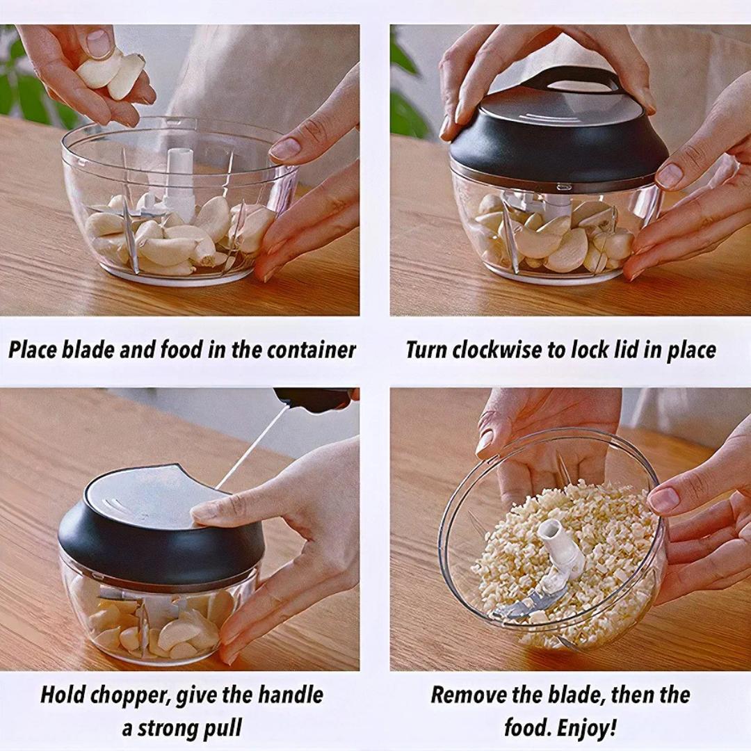 Manual Food Chopper - Onion Chopper Vegetable Cutter - Mini Chopper Nut Meats - Vegetable Dicer - Hand Chopper - Chopper One Piece - Black - 3 Cup