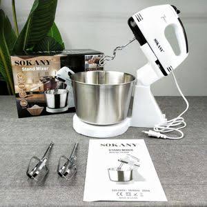 Sokany 250Watts Electric Hand Mixer With Stainless Steel Bowl Stand Mixer 7 Speed 250W Food Mixer, Kitchen Electric Mixer with Dough Hook, 2L Stainless Steel Mixing Bowl, Wire Whip and Pointer,