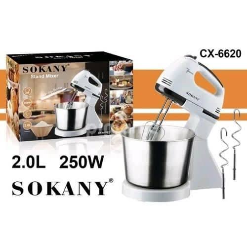 Sokany 250Watts Electric Hand Mixer With Stainless Steel Bowl Stand Mixer 7 Speed 250W Food Mixer, Kitchen Electric Mixer with Dough Hook, 2L Stainless Steel Mixing Bowl, Wire Whip and Pointer,