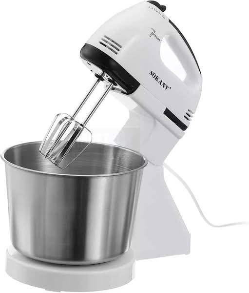 Sokany 250Watts Electric Hand Mixer With Stainless Steel Bowl Stand Mixer 7 Speed 250W Food Mixer, Kitchen Electric Mixer with Dough Hook, 2L Stainless Steel Mixing Bowl, Wire Whip and Pointer,