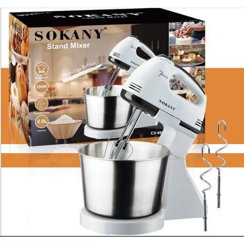 Sokany 250Watts Electric Hand Mixer With Stainless Steel Bowl Stand Mixer 7 Speed 250W Food Mixer, Kitchen Electric Mixer with Dough Hook, 2L Stainless Steel Mixing Bowl, Wire Whip and Pointer,