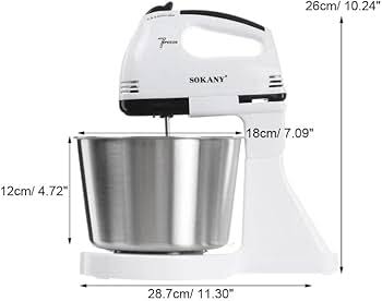 Sokany 250Watts Electric Hand Mixer With Stainless Steel Bowl Stand Mixer 7 Speed 250W Food Mixer, Kitchen Electric Mixer with Dough Hook, 2L Stainless Steel Mixing Bowl, Wire Whip and Pointer,