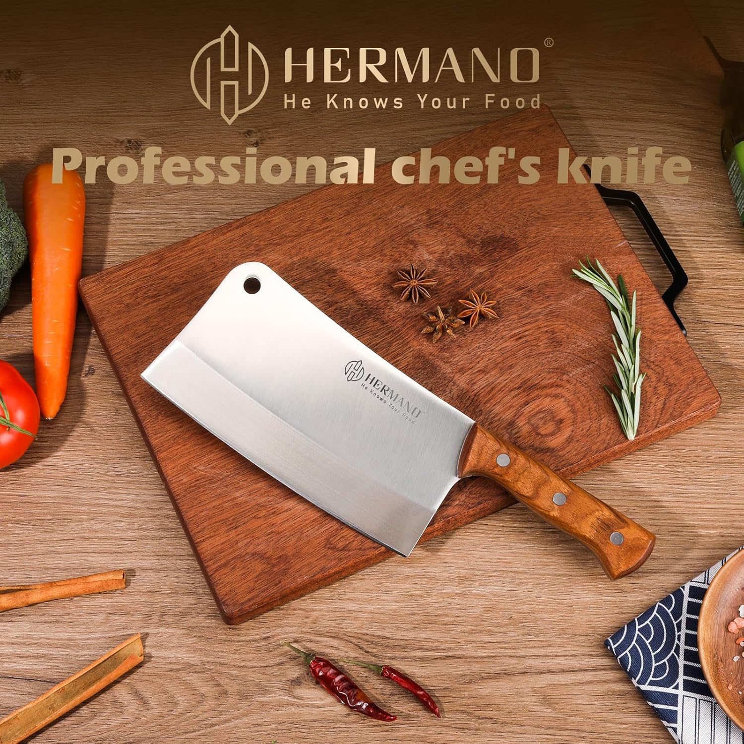 Butcher Knife, Meat Cleaver, 8 Inches Chopping Knife, Super Strong Makes Heavy Duty Easy