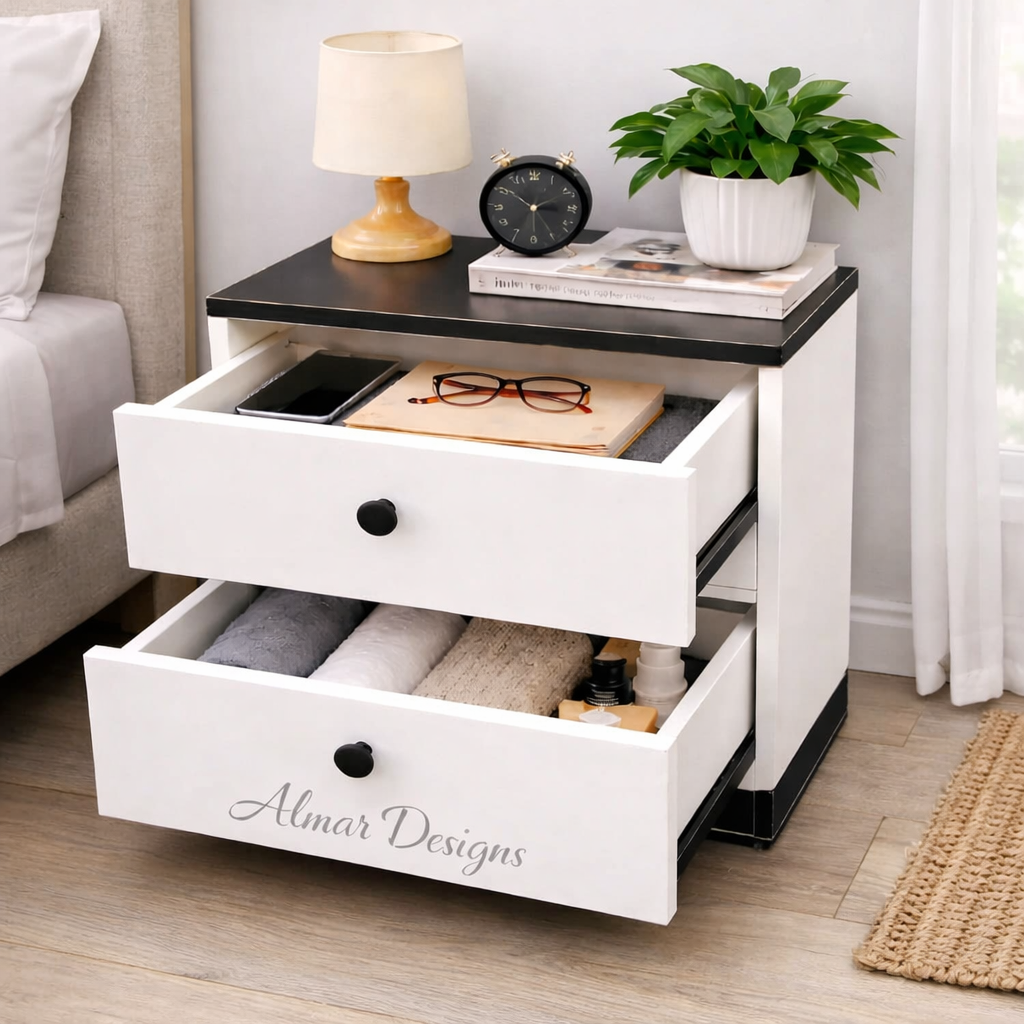 Julz Bedside Drawer – Modern Nightstand Black and White