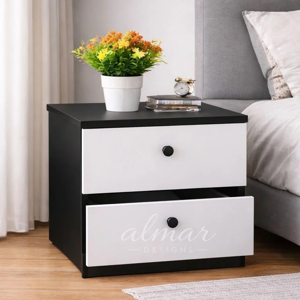 Julz Bedside Drawer – Black & White Modern Nightstand by Almar Designs