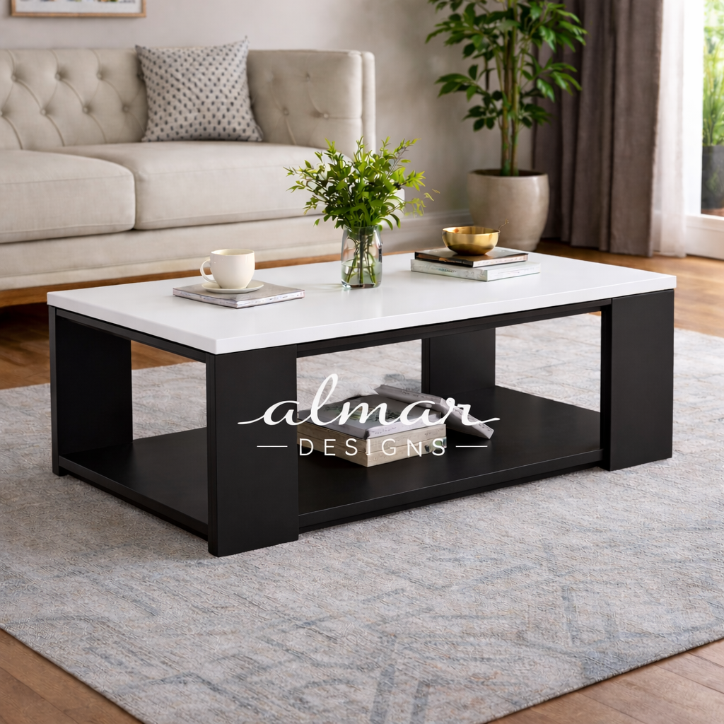 Julz Coffee Table – Black Frame with White Top by Almar Designs