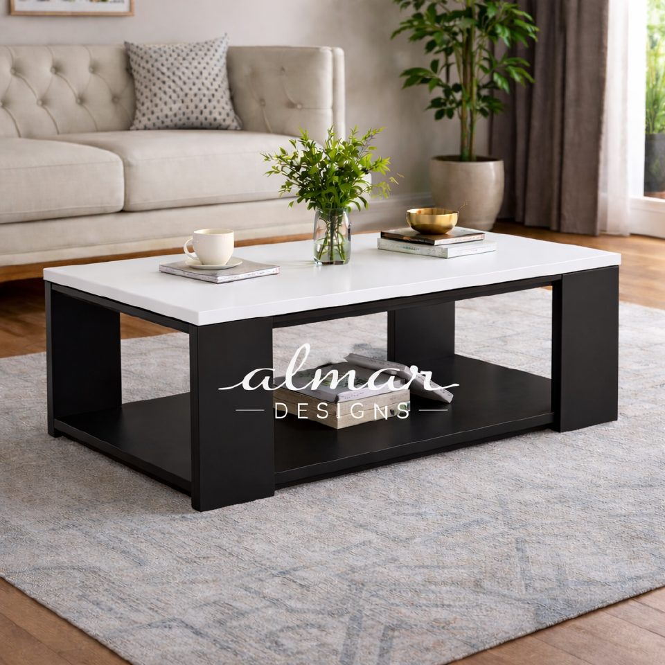 Julz Coffee Table – Black Frame with White Top by Almar Designs