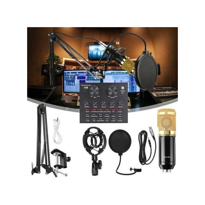 Microphone and Professional Audio V8 Sound Card Set BM800 Mic Studio Condenser Microphones for Karaoke Podcast Recording Live Streaming
