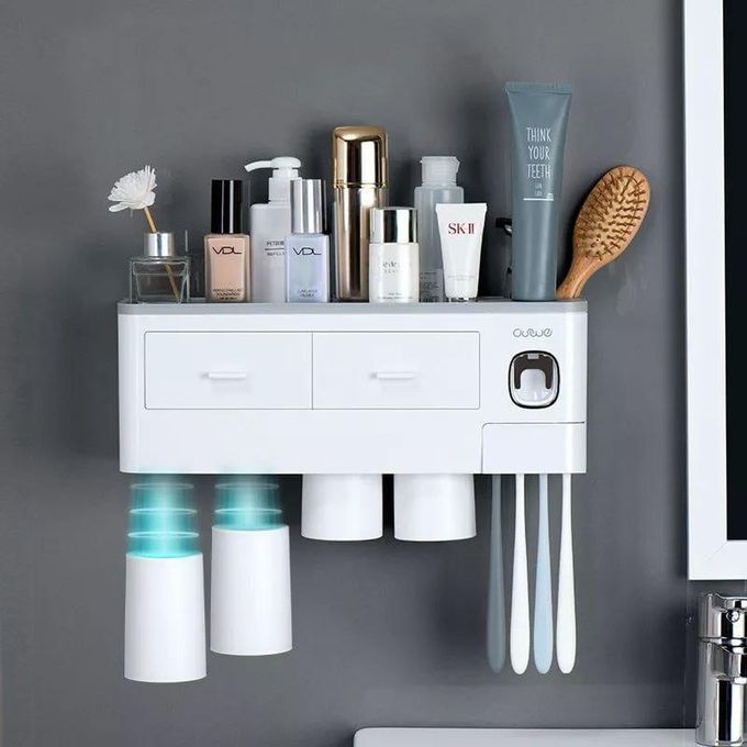 Automatic toothpaste Dispenser with 4 cups Wall Mounted Toothpaste Dispenser With UV Sterilizer