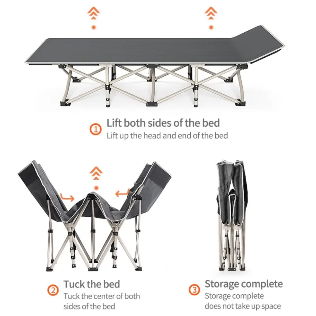 Outdoor travel camping bed ultra light foldable bed black and grey