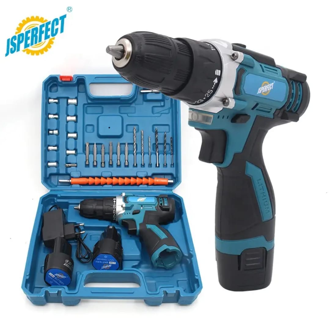 JSPERFECT 12V  high torque cordless mini drill with 2 lithium battery
