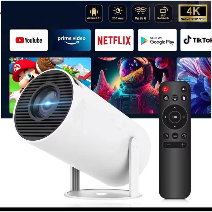 2025 new HY300 Pro Projector with WIFI6 and Bluetooth, 4K 1080P Support with Android TV 11.0, Mini Portable 180° Rotatable Movie Projector ,Auto Keystone Compatible for Laptop, PC, Smartphone