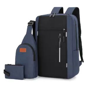 3 In 1 Men's Backpack Laptop Backpack Business Bag Men's Canvas Bag Student Bag With USB Port blue