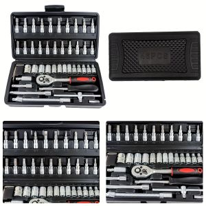 46 PCS Car Hand Tool Sets Repair Tool Kit Mechanical Tools Box for Home DIY 1/4" Socket Wrench Set Ratchet Screwdriver Bits