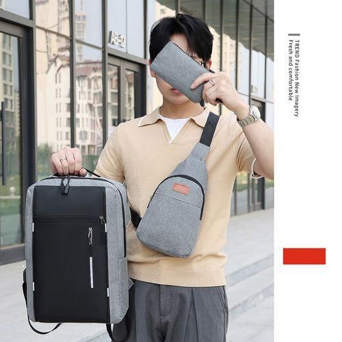 3 PCS Bags Men Bags Backpacks Bookbags School Bags Medium Size USB Laptop Bags Travel Bags Nylon Cloth Bags Anti-Theft Leisure GREY