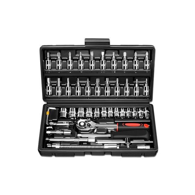46pcs Socket Wrench Set Ratchet Spanner Batch Head Pawl Socket Screwdriver Multi-functional Car Repair Tool Professional Mechanical Workshop Tools Kit Motorcycle