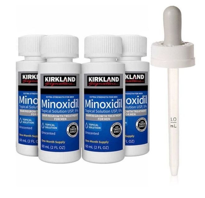 Kirkland Minoxidil 5% Extra Strength Hair Regrowth plus free dropper and 0.5 mm Derma Roller Hair Growth Beard Growth  Derma Roller Minoxidil 5%