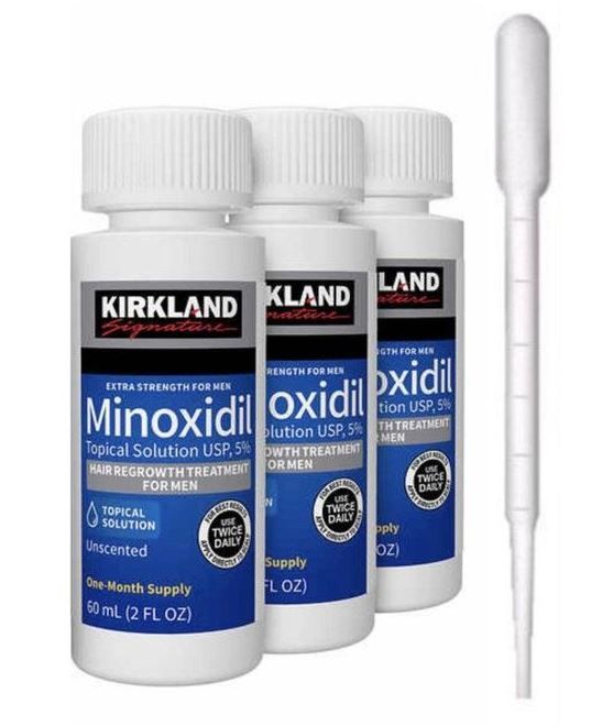 Kirkland Minoxidil 5% Extra Strength Hair Regrowth plus free dropper and 0.5 mm Derma Roller Hair Growth Beard Growth  Derma Roller Minoxidil 5%