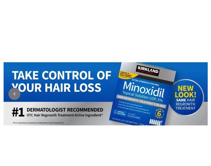 Kirkland Minoxidil 5% Extra Strength Hair Regrowth 1 Month with free dropper