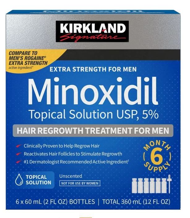 Kirkland Minoxidil 5% Extra Strength Hair Regrowth 1 Month with free dropper