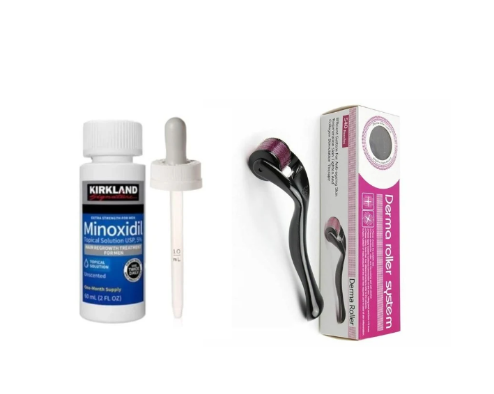 Kirkland Minoxidil 5% Extra Strength Hair Regrowth plus free dropper and 0.5 mm Derma Roller Hair Growth Beard Growth  Derma Roller Minoxidil 5%