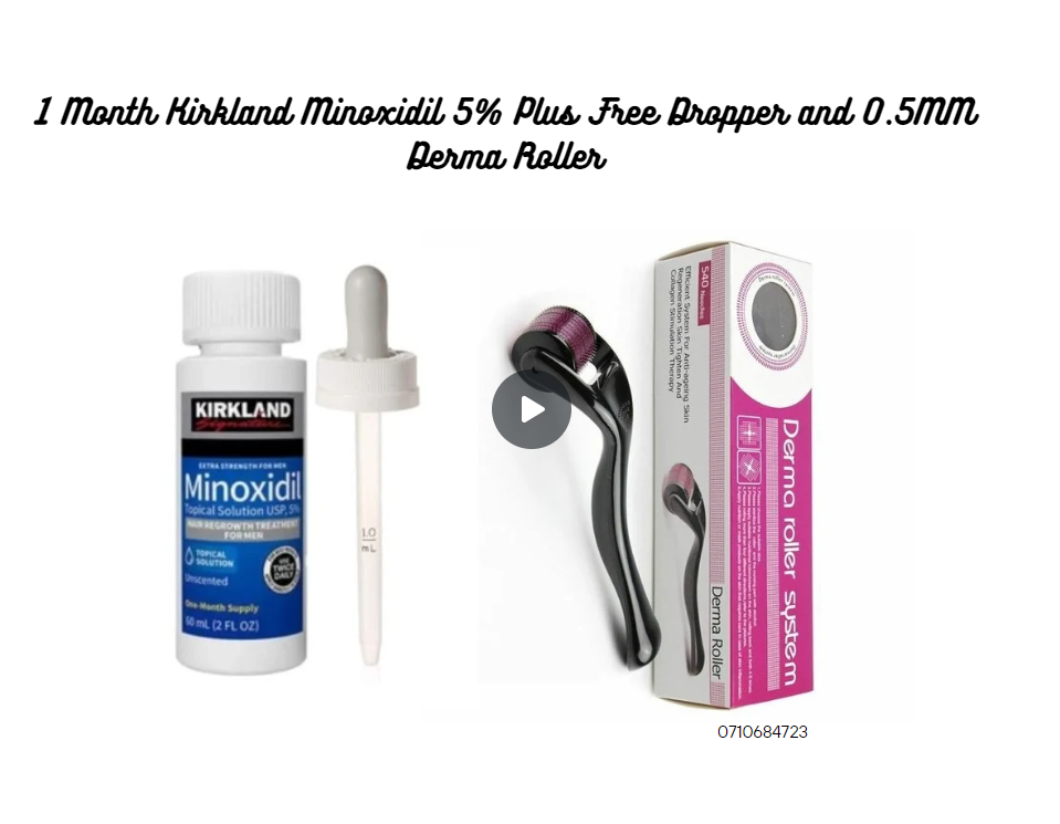 Kirkland Minoxidil 5% Extra Strength Hair Regrowth plus free dropper and 0.5 mm Derma Roller Hair Growth Beard Growth  Derma Roller Minoxidil 5%