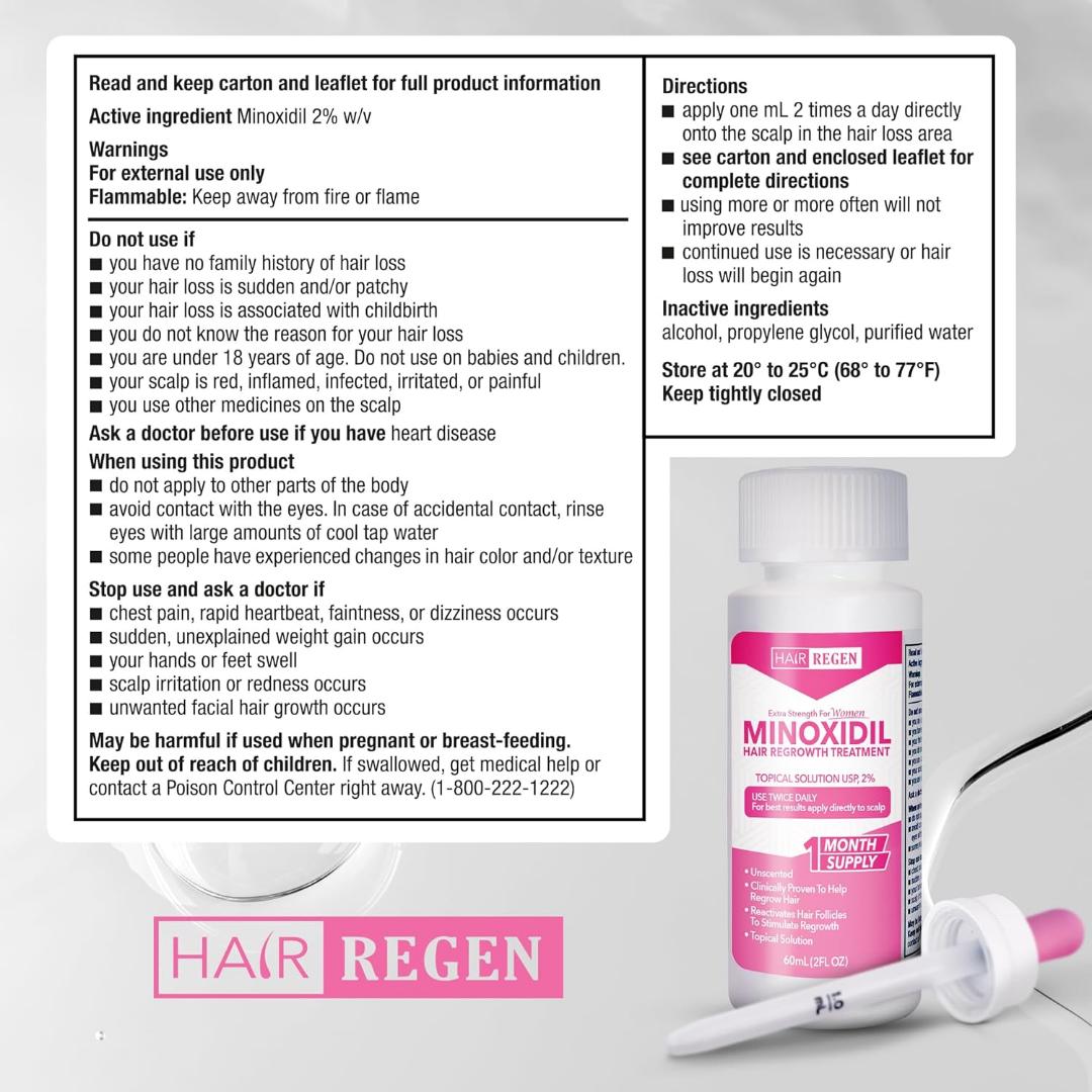 Regen Oil Hair Advanced 2% Minoxidil For Women, Hair Regrowth Treatment For Thinning Hair, Hair Loss For Women,1 Month Supply, Minoxidil Topical Solution For Thicker Fuller Hair
