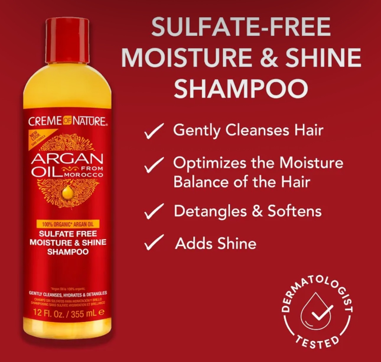 Creme of Nature Shampoo Moisture & Shine, Argan Oil from Morocco, Sulfate-Free 354ml