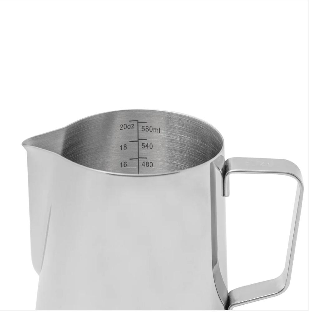 Milk Frothing Pitcher 20oz – Stainless Steel Milk Jug with Scale, 600ml Steaming Pitcher for Espresso, Cappuccino, Latte Art, Barista Training & Home Coffee Makers (Stainless Steel Finish, 600ml)