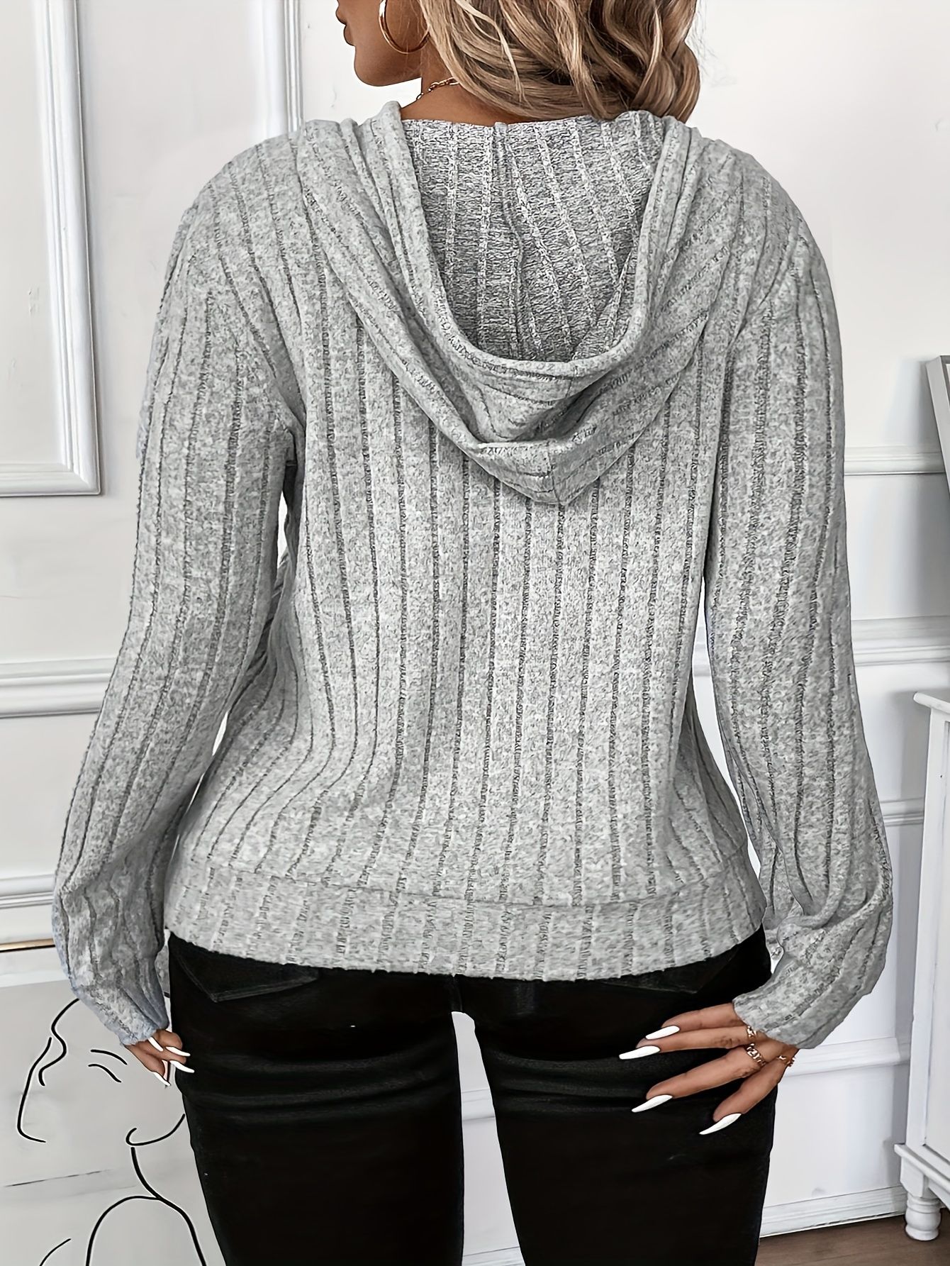 Plus Size Elegant Ribbed Knit Top for Women - Stretchy T019